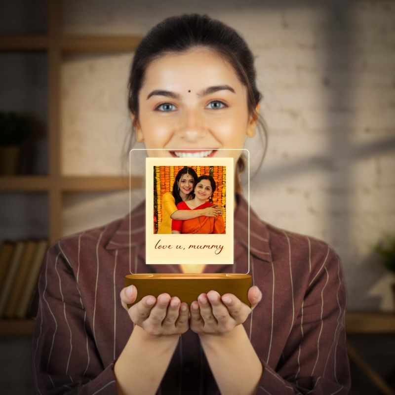 Personalized Led Photo Frame Lamp with Warm White Light & Wooden Stand Birthday Gift for Mom from Daughter Mothers Day Gift Memorable Gift for Mom